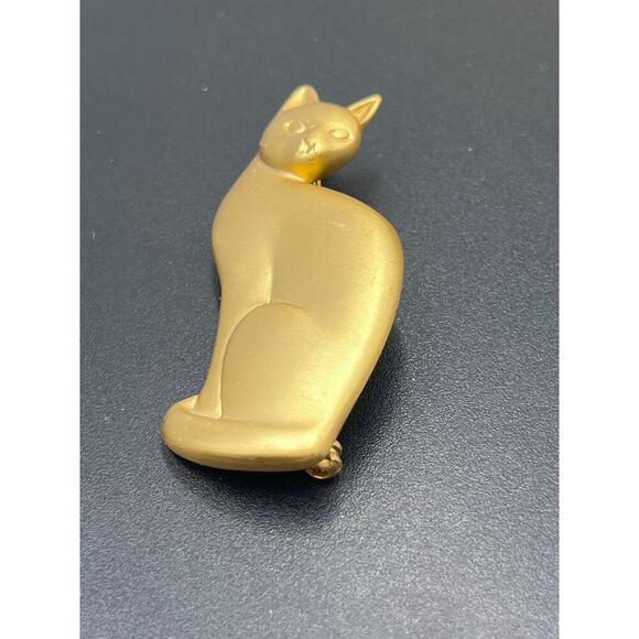 Smithsonian Institution Matte Brushed Gold Tone Sleek Cat Pin Brooch - Picture 8 of 9